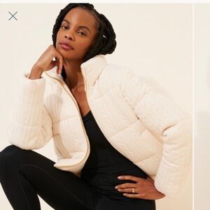 Cable Knit Puffer Jacket in Cream